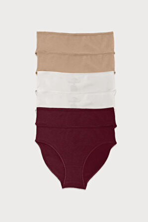 Kadın Ten Ekru Bordo 6 Lı Paket Modal Dar Kalıp Ara Bel Slip Külot 187