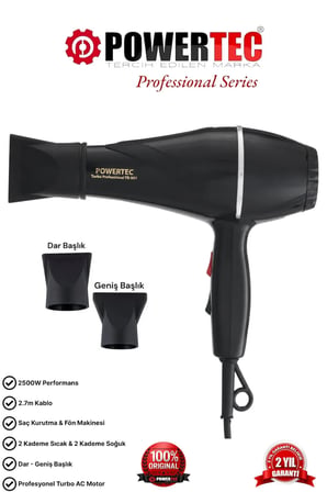 Powertec TR-501 Profesyonel Renkli Fön Makinesi Siyah