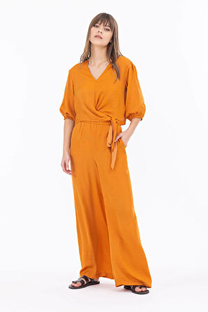 Seçil Kadın Geniş Kesim Elastik Bel Tam Boy Pantolon 1011 Turuncu