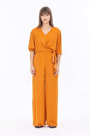 Seçil Kadın Geniş Kesim Elastik Bel Tam Boy Pantolon 1011 Turuncu