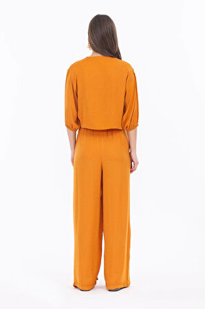 Seçil Kadın Geniş Kesim Elastik Bel Tam Boy Pantolon 1011 Turuncu