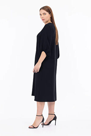 Galaxi Kadın Büyük Beden Midi Boy Truvakar Kol Elbise 1090 Siyah