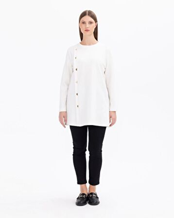 Gala-xi Büyük Beden Düğmeli Ekru Kadın Tunik 2321201034