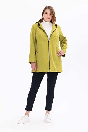 Galaxi Kadın Büyük Beden Kapüşonlu Fermuarlı Kap 1004 Oliv