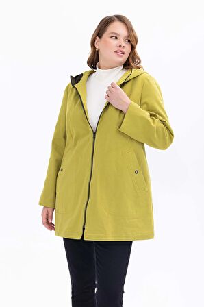 Galaxi Kadın Büyük Beden Kapüşonlu Fermuarlı Kap 1004 Oliv