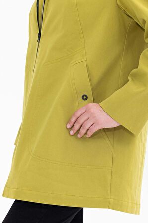 Galaxi Kadın Büyük Beden Kapüşonlu Fermuarlı Kap 1004 Oliv