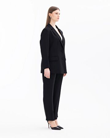 Gala-xi Kruvaze Yaka Büyük Beden Siyah Kadın Blazer Ceket 14242105401019