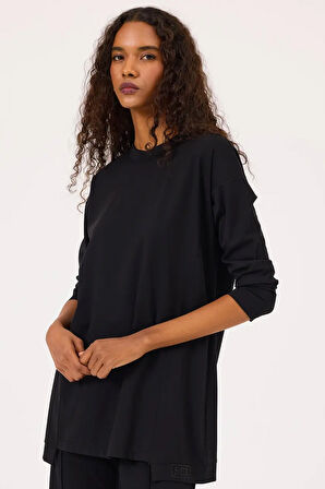 Kadın Örme Kumaş Basic Tunik - Siyah | M