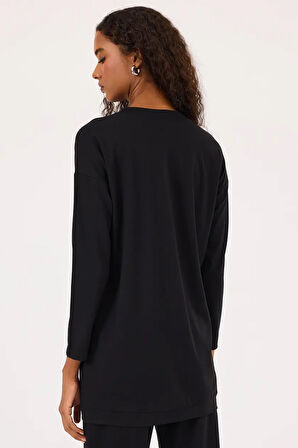Kadın Örme Kumaş Basic Tunik - Siyah | M