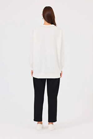 Kadın Sweatshirt Baskılı - Ekru | S