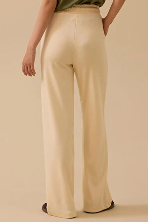 Kadın Bağcıklı Bol Paça Pantolon - Krem | L