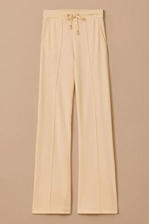 Kadın Bağcıklı Bol Paça Pantolon - Krem | S