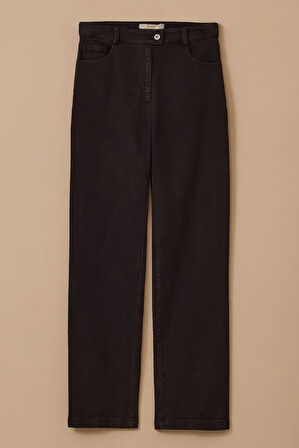 Kadın Düğmeli Cepli Jean Pantolon - Siyah | 36