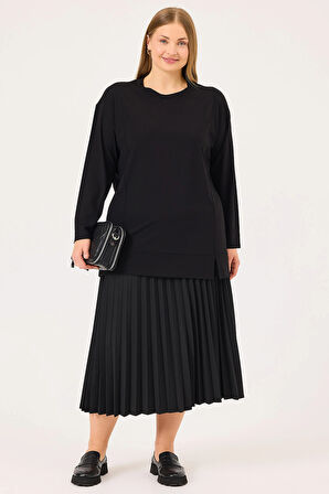 Galaxi Kadın Büyük Beden Yuvarlak Yaka Basic Tunik 4004 Siyah