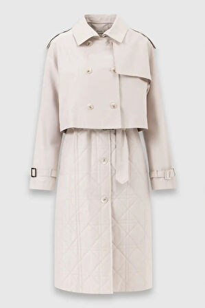 Kadın İç Yelekli Düğmeli Kuşaklı Trençkot - Bej | 40