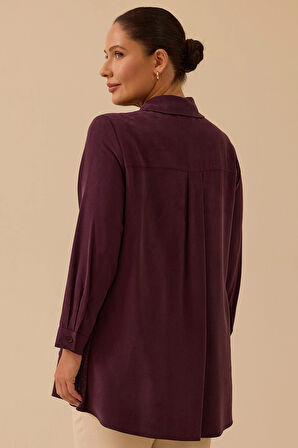 Galaxi Kadın Büyük Beden Çiçek İşlemeli Düğmeli Tunik 4009 Mürdüm