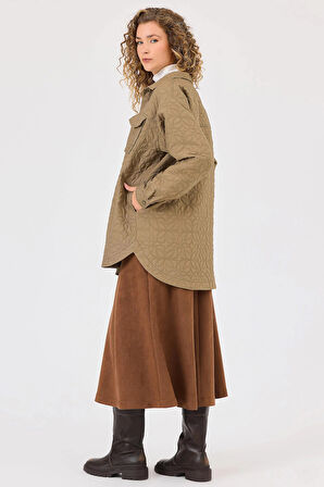 Seçil Kadın Cep Detaylı Çiçek Desenli Kapitone Ceket 1028 Haki