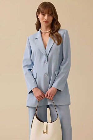 Kadın Arka Düğme Detaylı Blazer Ceket - Mavi | 42