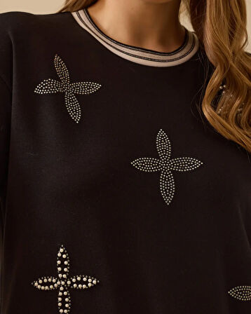 Gala-xi Kadın Büyük Beden Taş Detaylı Sweatshirt 10002512314002
