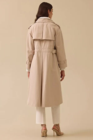 Kadın Cepli Düğmeli Diz Altı Trençkot - BEJ | 44