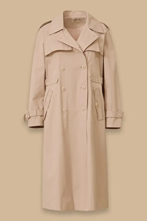 Kadın Cepli Düğmeli Diz Altı Trençkot - BEJ | 44