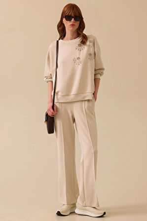 Seçil Kadın Elastik Bel Bol Paça Eşofman Altı 0001 Bej