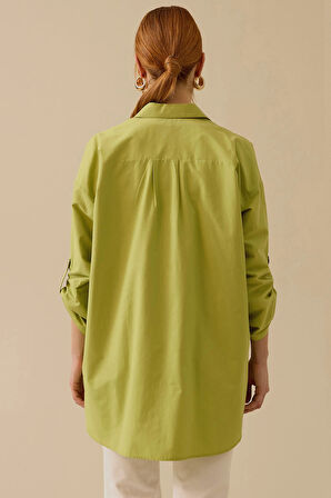 Seçil Kadın Katlanabilir Kollu Oversize Gömlek 0012 Yeşil