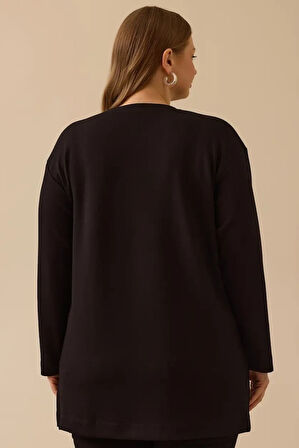 Kadın Büyük Beden Çiçek İşlemeli Sweatshirt - Siyah | 48