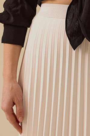 Seçil Kadın Elastik Bel Pliseli Etek 1011 Ekru
