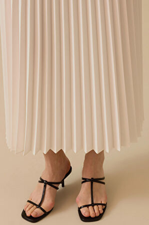 Seçil Kadın Elastik Bel Pliseli Etek 1011 Ekru