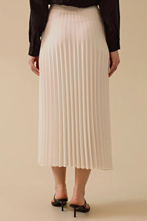 Seçil Kadın Elastik Bel Pliseli Etek 1011 Ekru