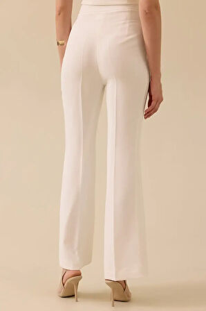Kadın Yüksek Bel Krep Kumaş İspanyol Paça Pantolon - Ekru  | 38
