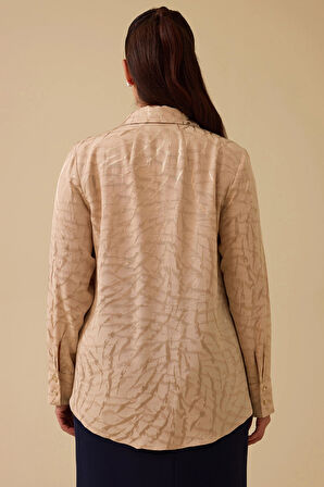 Galaxi Kadın Büyük Beden Jakarlı Düğmeli Gömlek 4011 Bej