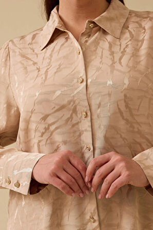 Galaxi Kadın Büyük Beden Jakarlı Düğmeli Gömlek 4011 Bej