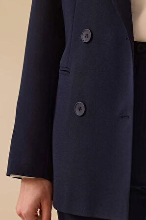 Kadın Kruvaze Yaka Düğmeli Astarlı Ceket - Lacivert | 38