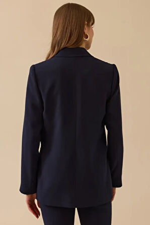 Kadın Kruvaze Yaka Düğmeli Astarlı Ceket - Lacivert | 40