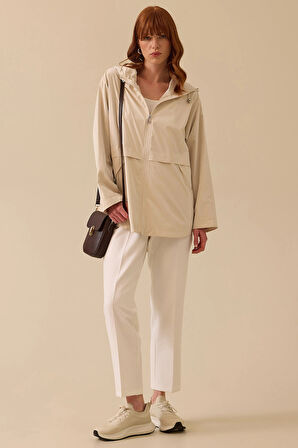 Seçil Kadın Kapüşonlu Fermuarlı Trençkot 0001 Bej