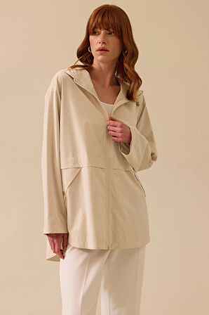 Seçil Kadın Kapüşonlu Fermuarlı Trençkot 0001 Bej