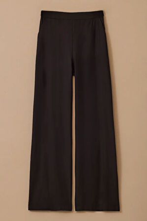 Kadın Cepli Bol Paça Pantolon - Siyah | 38