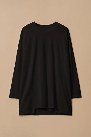 Kadın Yuvarlak Yaka Basic Tunik - Siyah | M