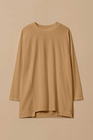 Kadın Yuvarlak Yaka Basic Tunik - Bej  | M