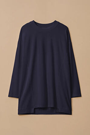 Kadın Yuvarlak Yaka Basic Tunik - Lacivert | S