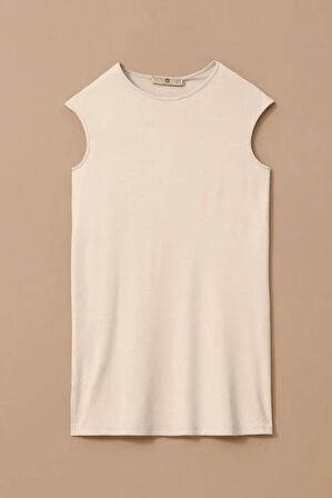 Kadın Kolsuz Basic T-Shirt - Ekru | S
