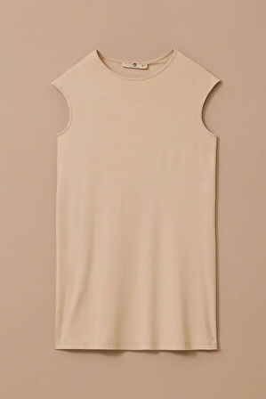Kadın Kolsuz Basic T-Shirt - Bej | S