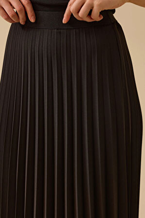 Seçil Kadın Elastik Bel Pliseli Etek 1011 Siyah