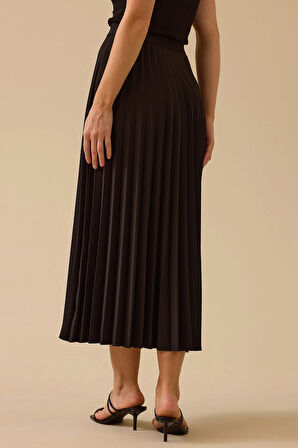 Seçil Kadın Elastik Bel Pliseli Etek 1011 Siyah