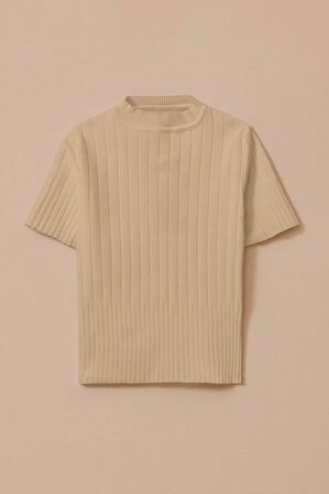 Kadın Bel Boy Triko Bluz - Bej | M