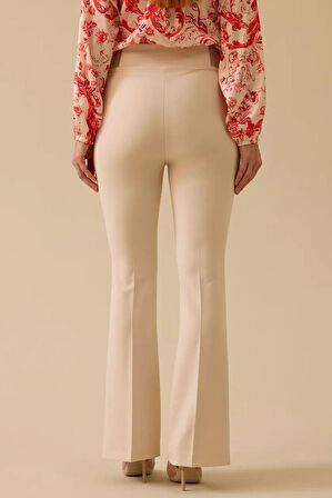 Kadın Düğme Detaylı İspanyol Paça Pantolon - Bej | 42