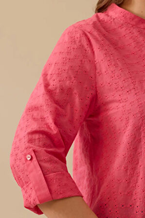 Kadın Büyük Beden Hakim Yaka Düğme Detaylı Bluz - Pembe | 46