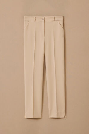 Kadın Düğmeli Yırtmaç Detaylı Pantolon - Bej | 44